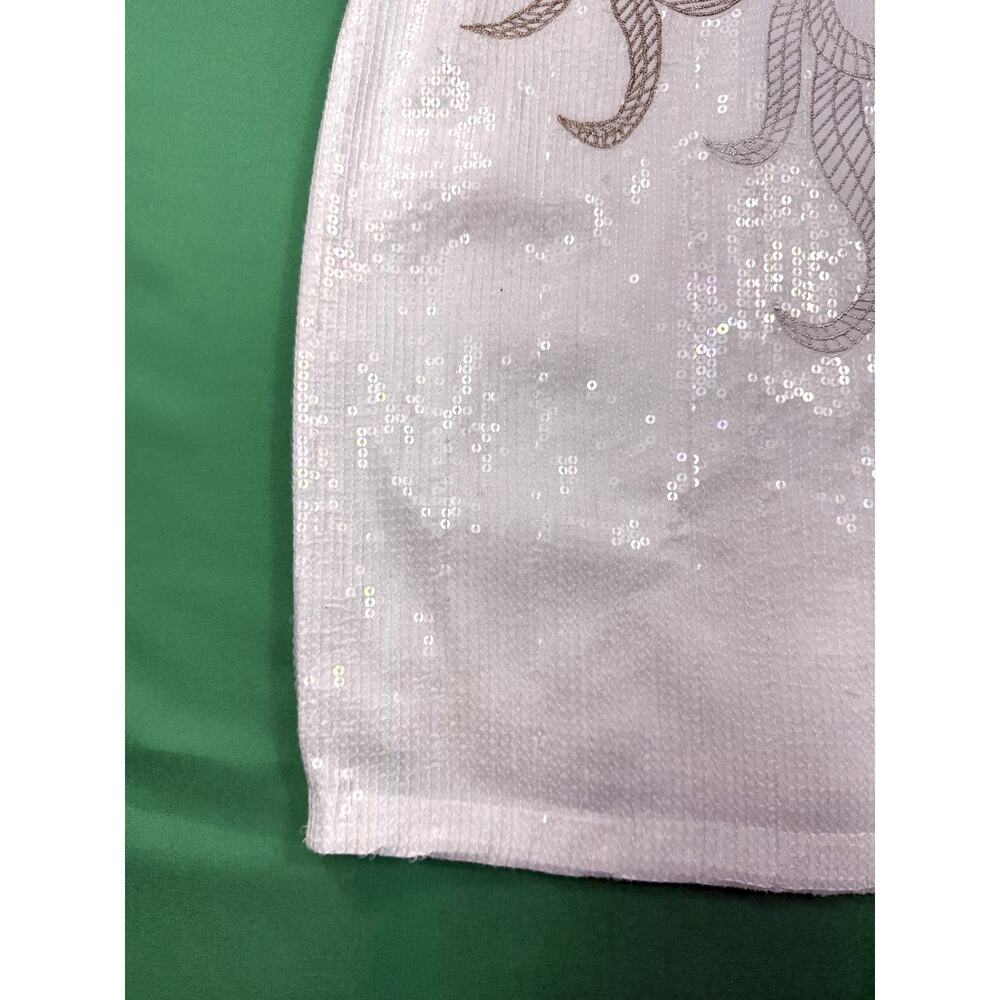 Belle Badgley Mischka white sleeveless dress Sz 10 gold embroidery sequin - Picture 3 of 13